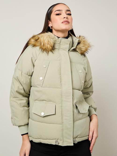 women neo mint solid hoodie puffer jacket - 21518873 - Standard Image - 0