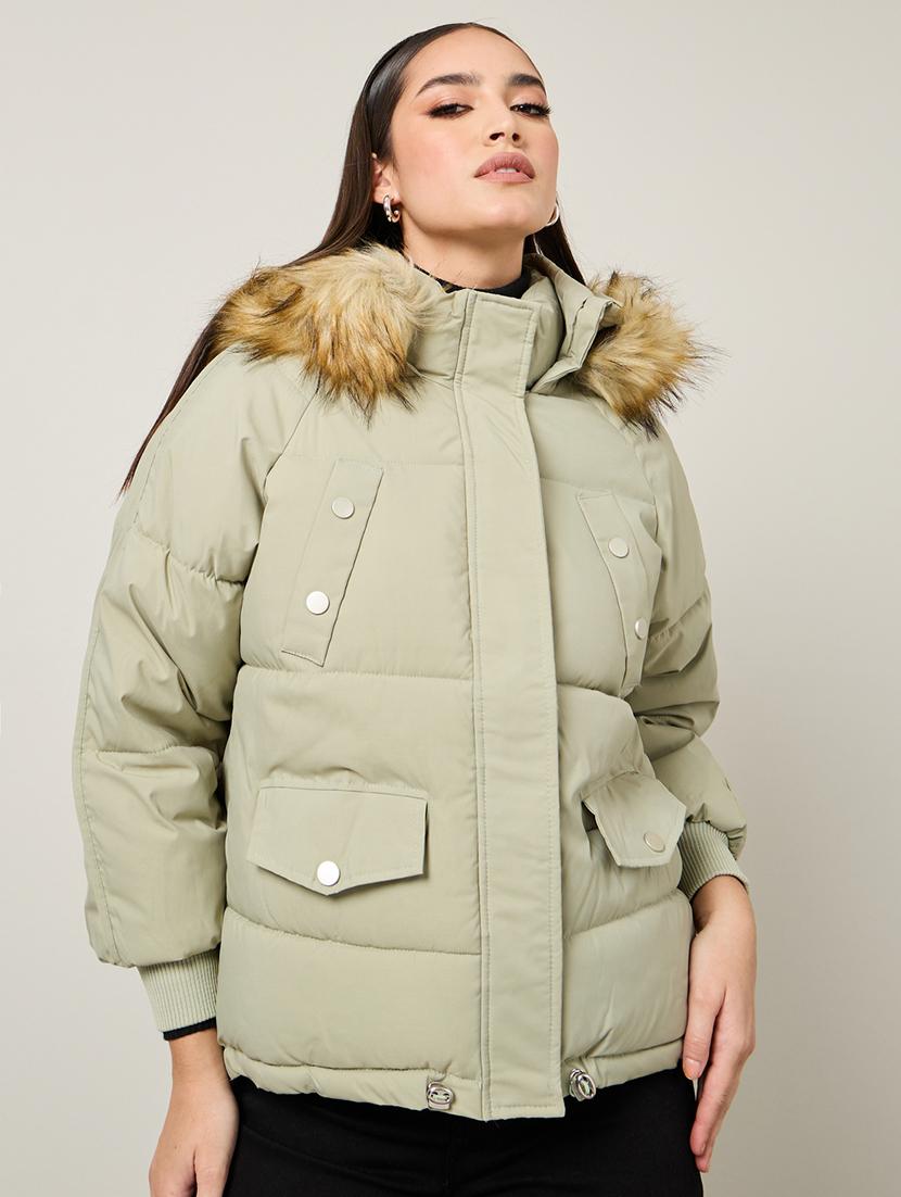 women neo mint solid hoodie puffer jacket - 21518873 - Zoom Image - 0