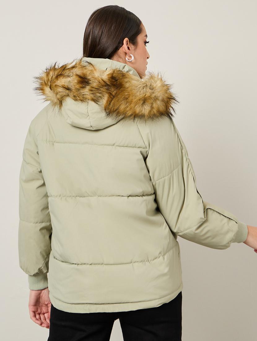 women neo mint solid hoodie puffer jacket - 21518873 - Standard Image - 2