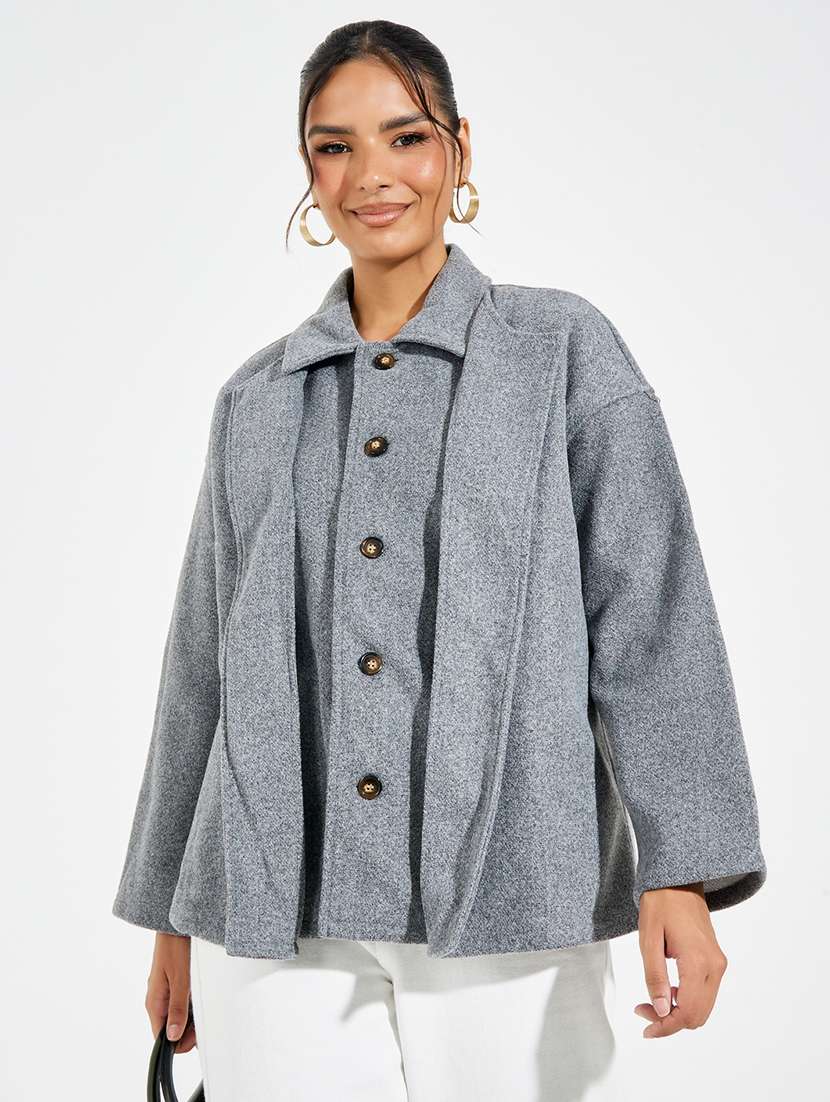 women grey solid regular jacket