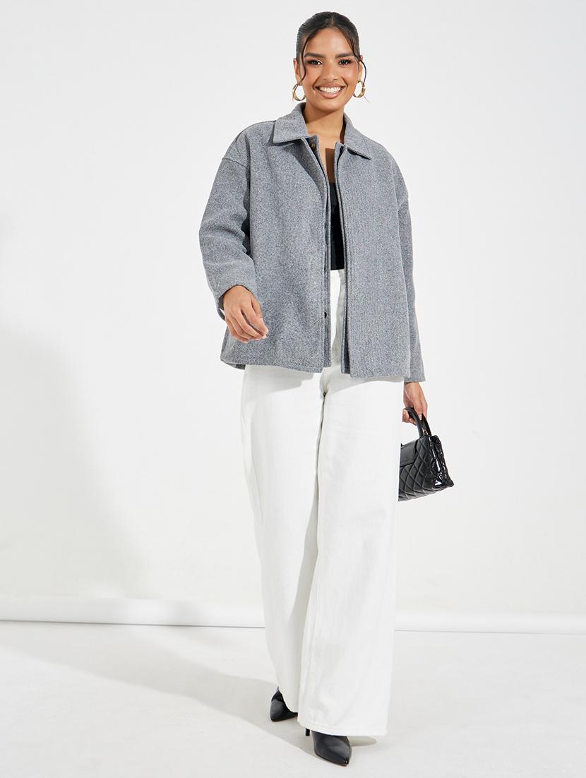 women grey solid regular jacket - 21518880 - Standard Image - 2