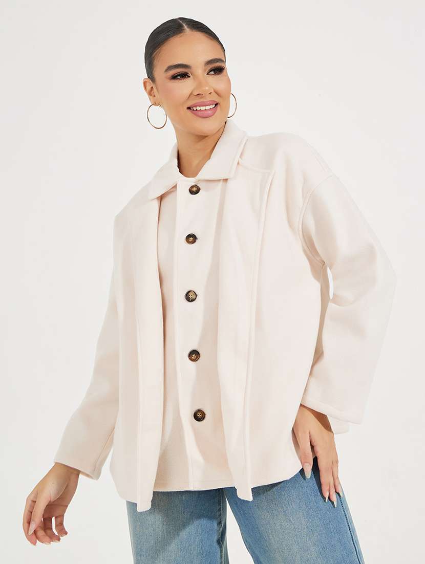 women beige solid regular shacket
