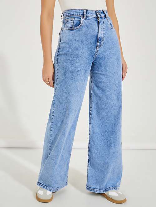 women light blue solid wide leg jean - 21518885 - Standard Image - 0
