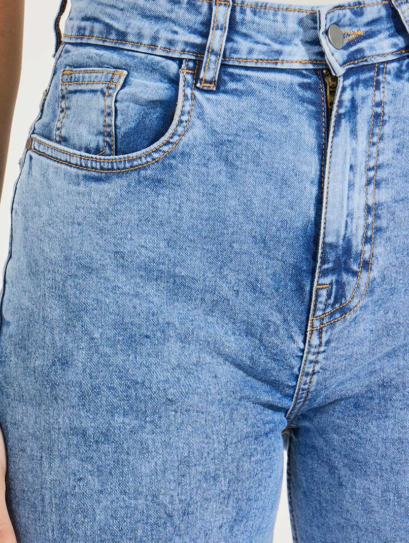 Women Light Blue Solid Wide Leg Jean