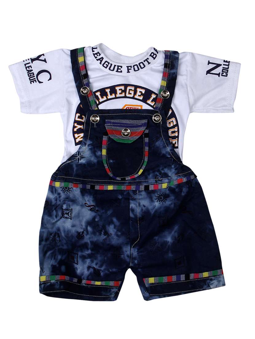 boys denim printed dungaree set