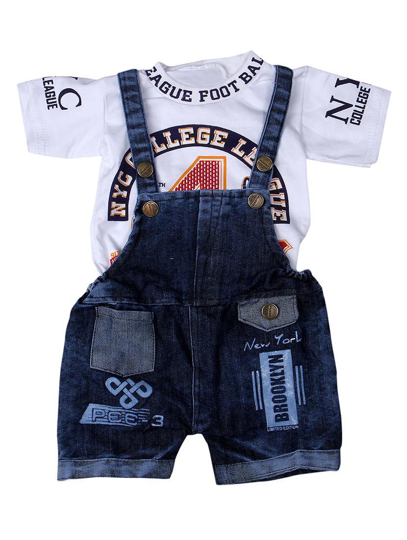boys denim printed dungaree set