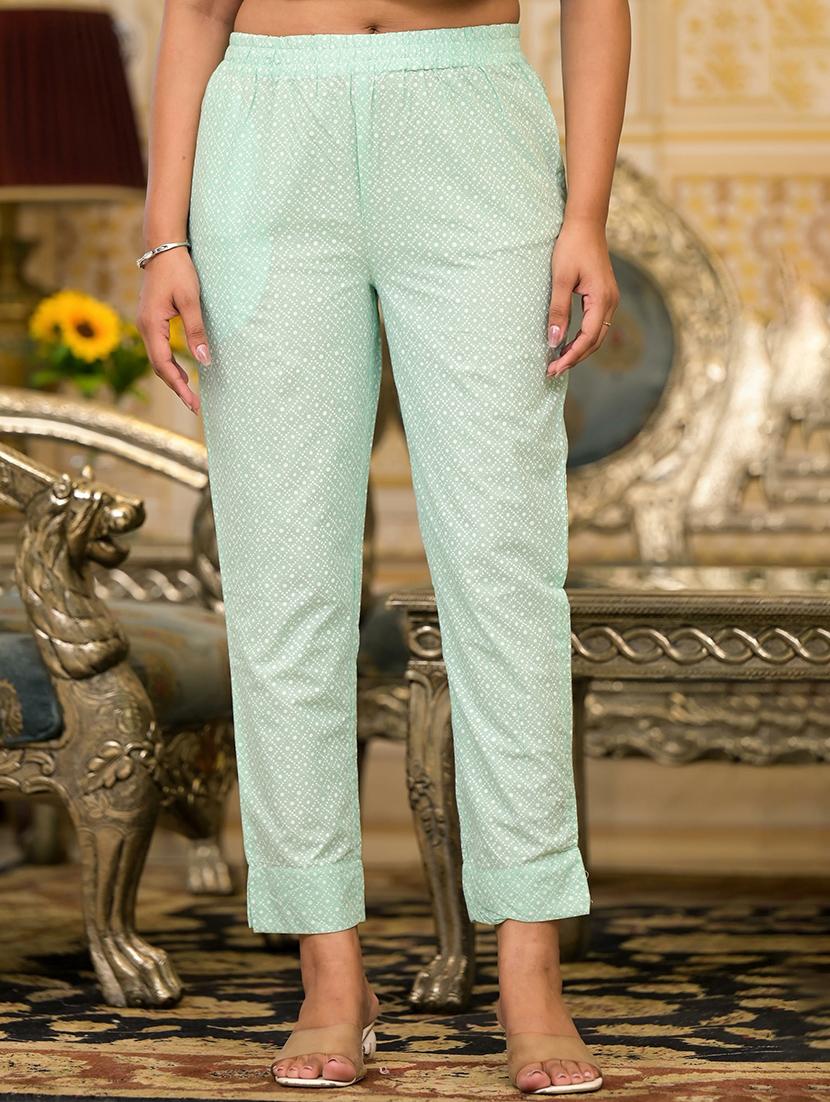 women sea green cotton cigarette pants - 21518967 - Standard Image - 2