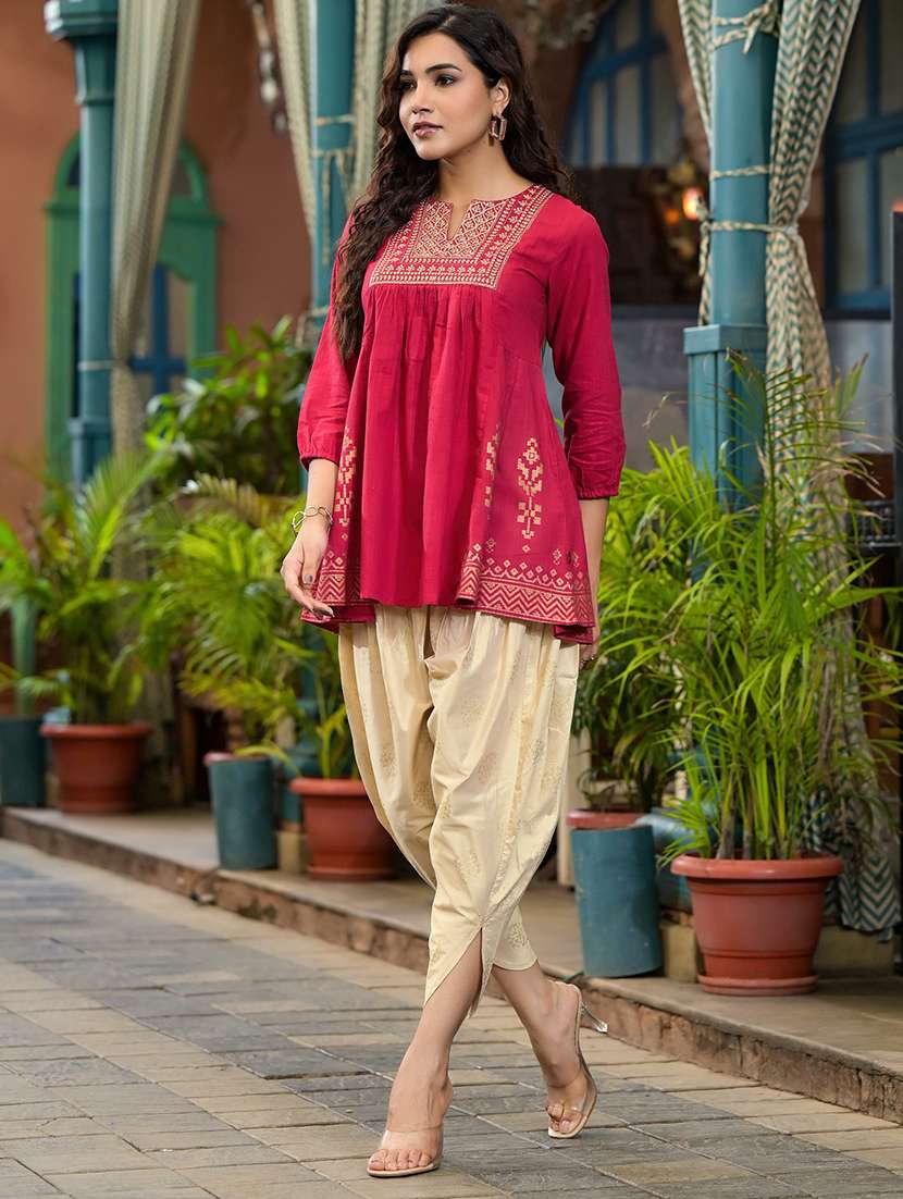 women pink notch neck dhoti kurta set - 21518984 -  Standard Image - 2