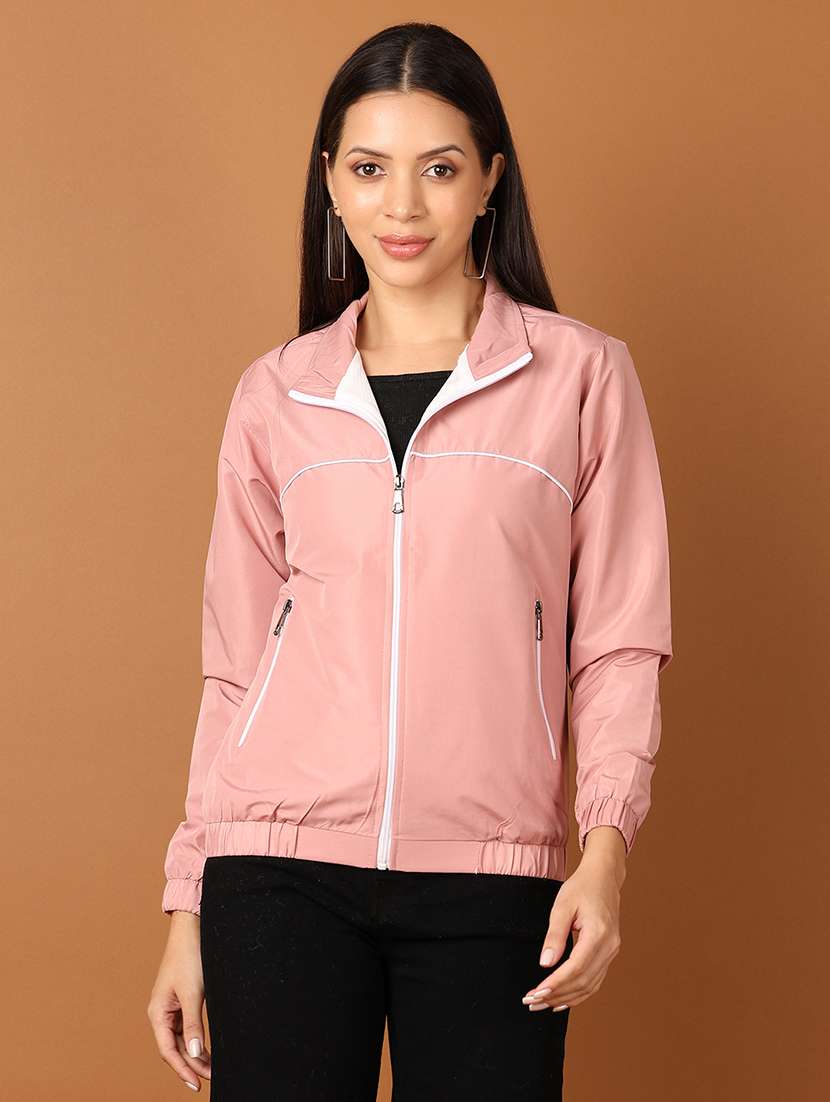 women solid long sleeve windcheater jacket