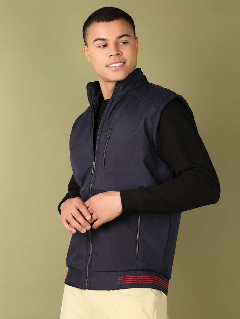 men navy blue solid bomber jacket - 21519276 -  Standard Image - 2