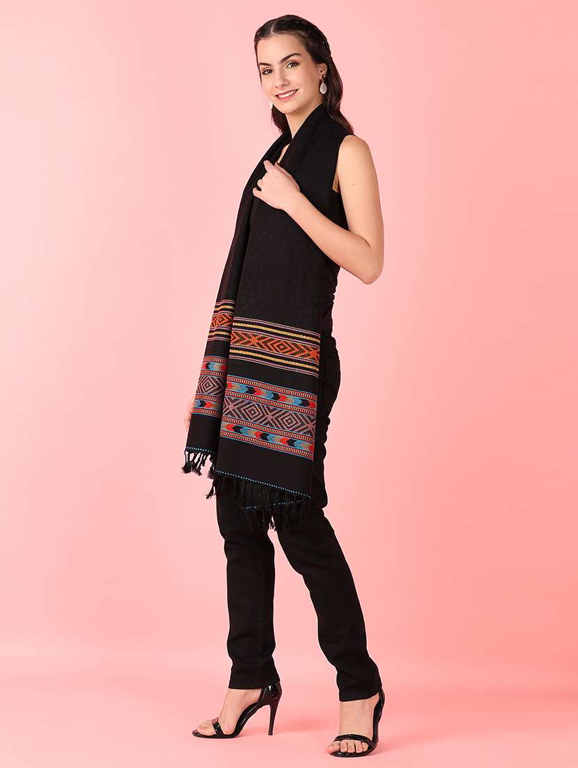 women solid shawl with bordered - 21519300 -  Standard Image - 2