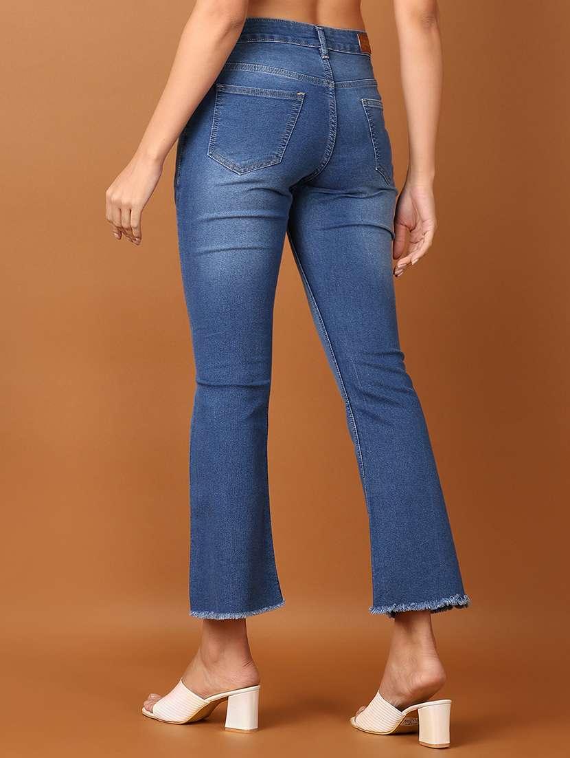 Women Solid Mid Rise Bootcut Jean
