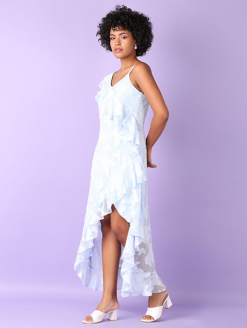 women solid asymmetric neck ruffled dress - 21519358 - Standard Image - 2