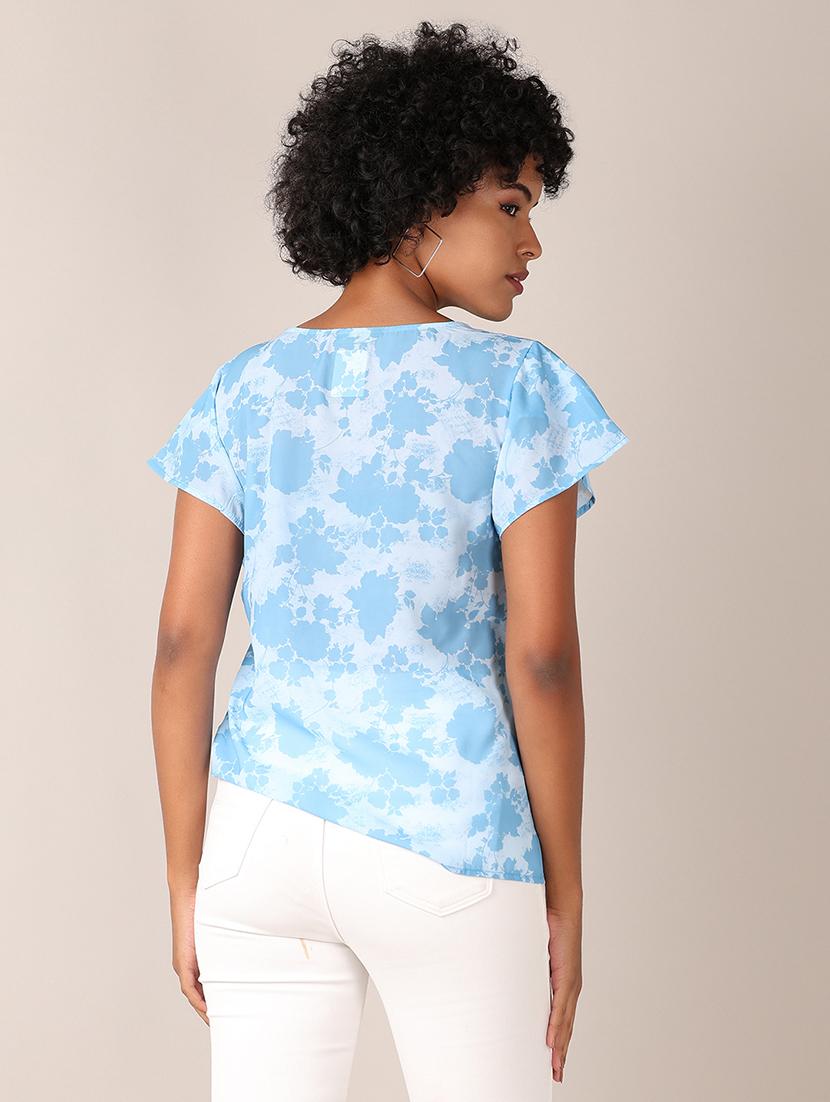 women printed short sleeves ruffled top - 21519394 - Standard Image - 2