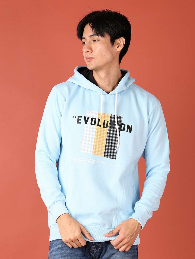 men front print hooded neck sweatshirt