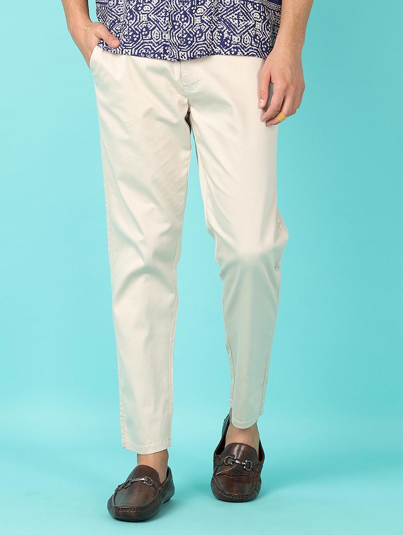 men solid regular fit chinos casual trouser