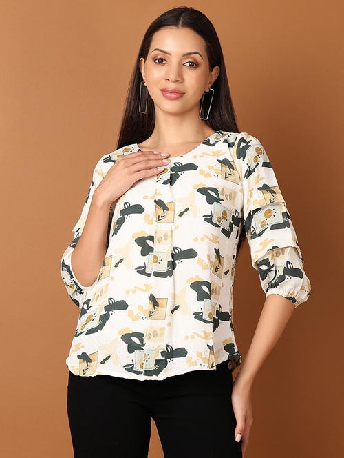 women white printed round neck regular top - 21519444 -  Standard Image - 0
