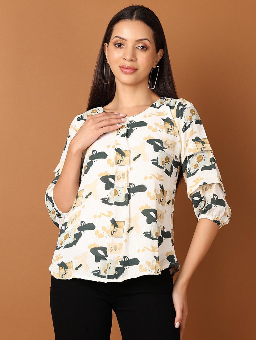 women white printed round neck regular top - 21519444 -  Zoom Image - 0