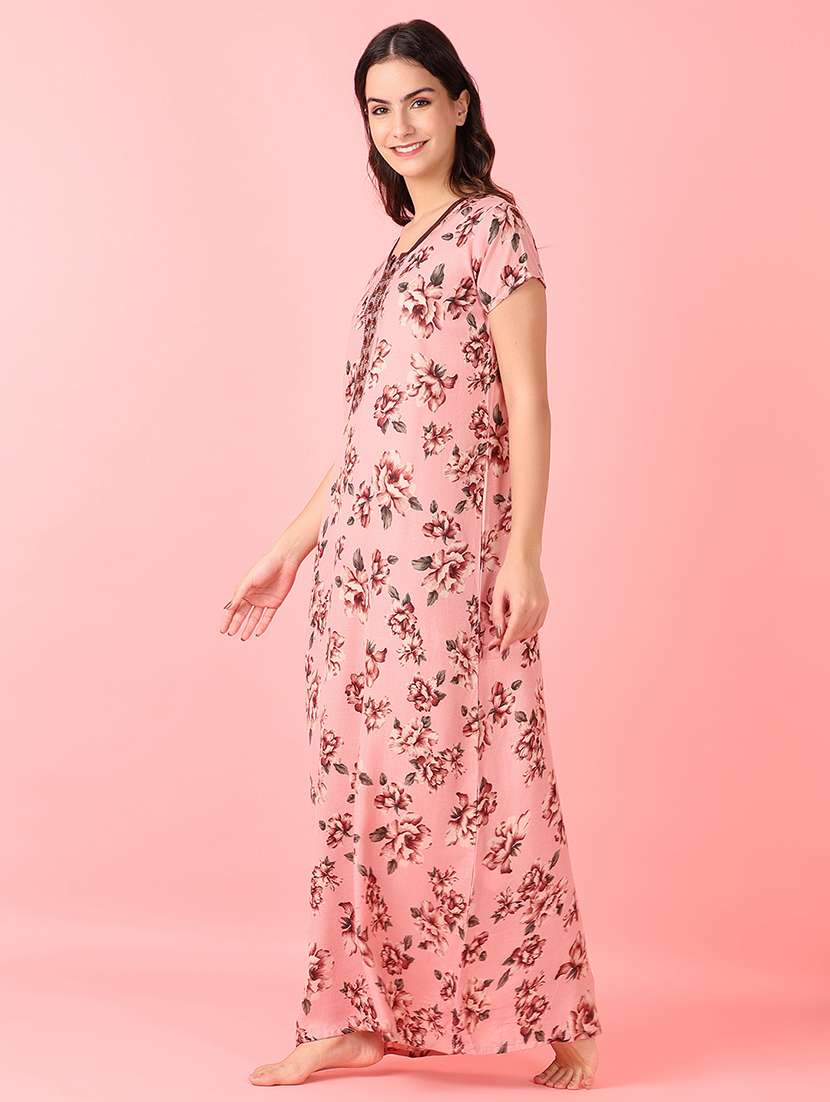 women peach floral printed nighty - 21519445 -  Standard Image - 2