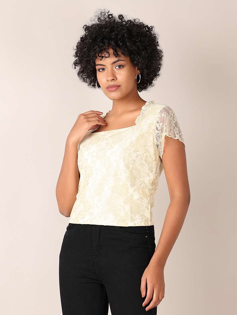 women self designed short sleeves crop top - 21519454 -  Standard Image - 2