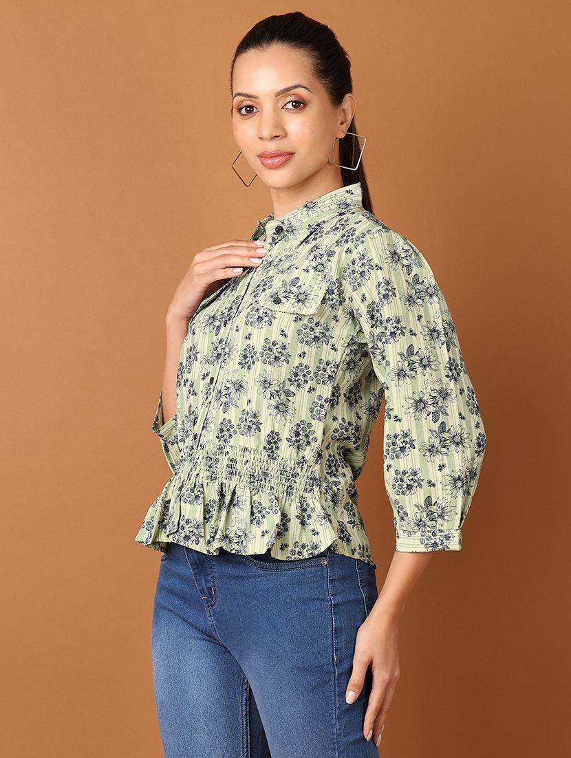 women floral printed shirt collar neck regular top - 21519497 - Standard Image - 2