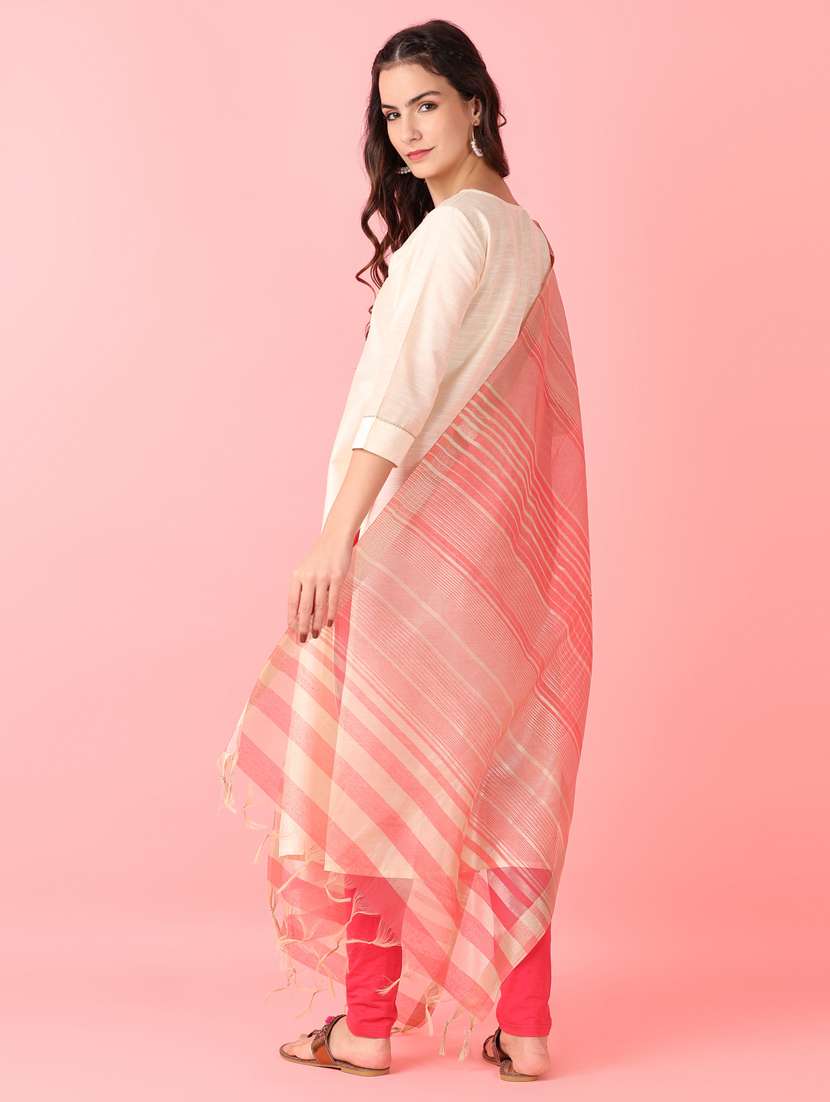women peach striped dupatta - 21519558 -  Standard Image - 2