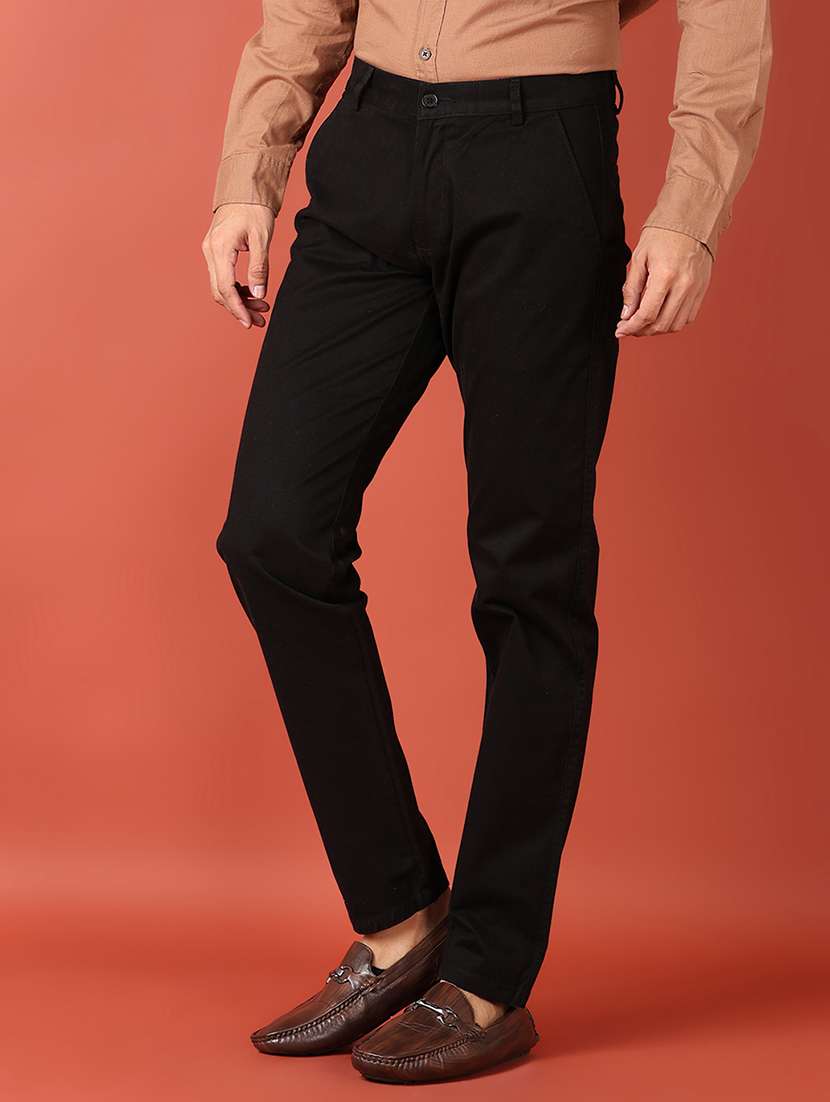 men black solid chinos casual trouser - 21519661 -  Standard Image - 2