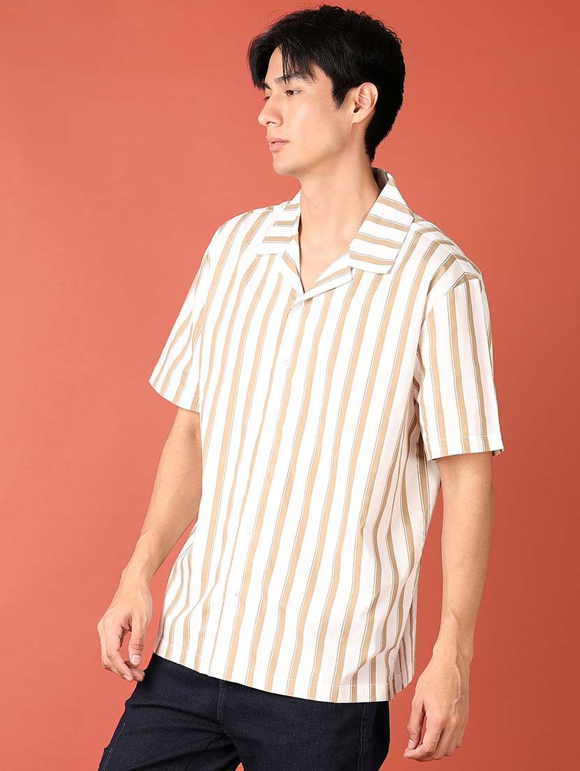 men stripes short sleeves casual shirt - 21519769 -  Standard Image - 2