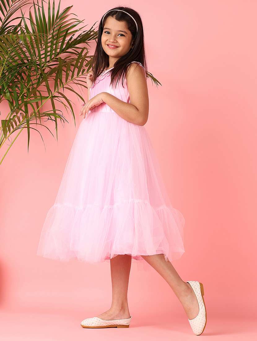 girls pink solid round neck frock - 21519772 -  Standard Image - 2