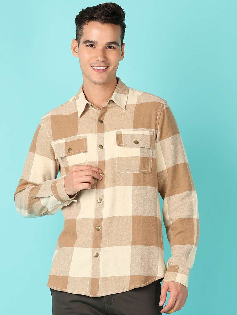 men checks long sleeve casual shirt