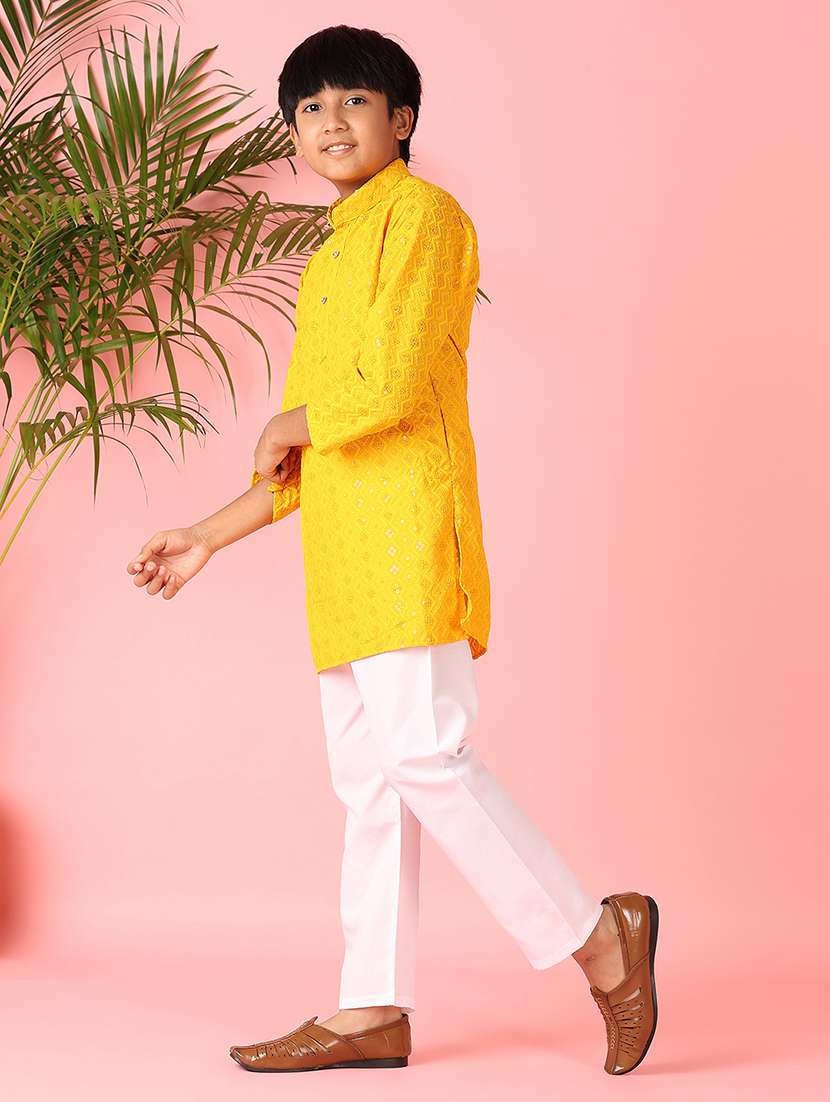 boys embroidered long sleeve kurta set - 21519953 -  Standard Image - 2