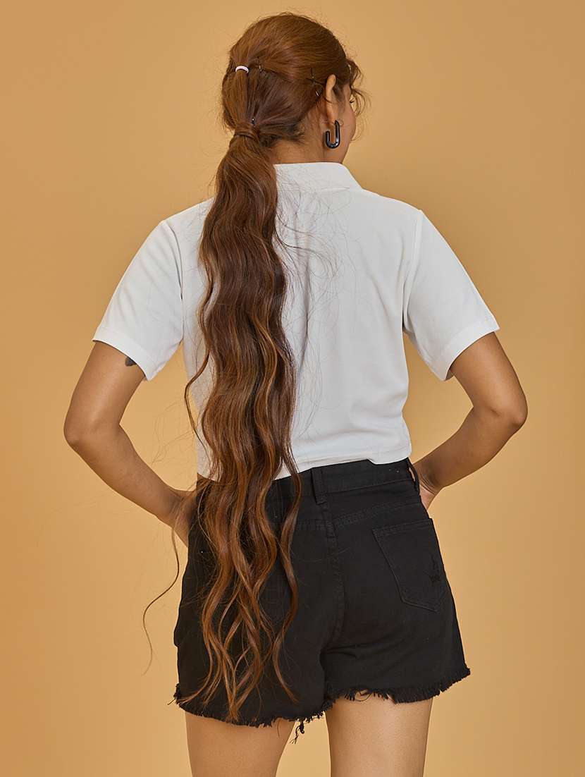 women white solid short sleeve crop t-shirt - 21520212 -  Standard Image - 2