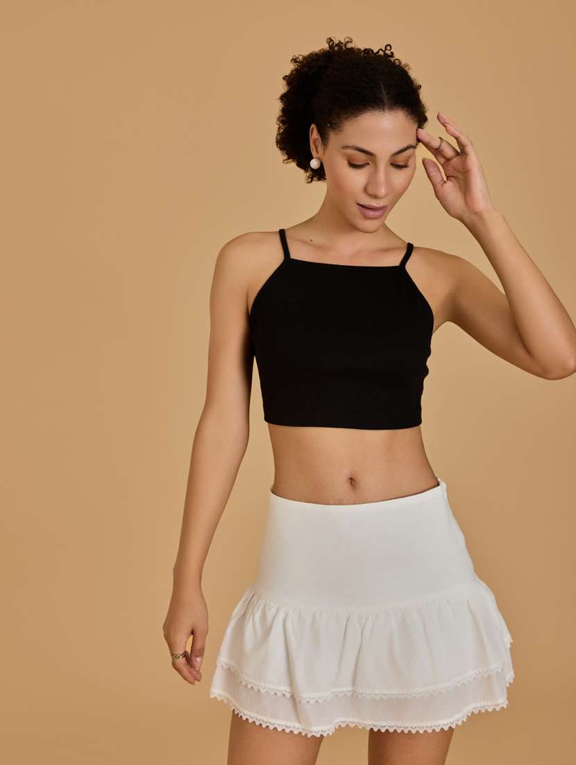 women black cotton blend crop top