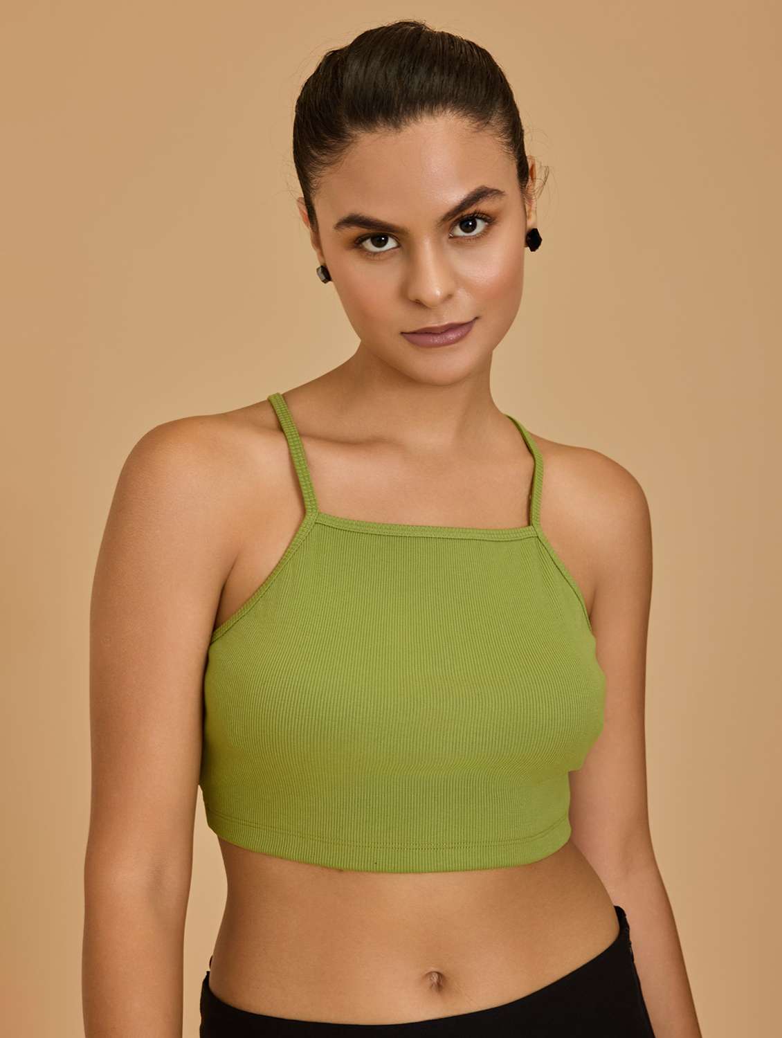 women green cotton blend crop top