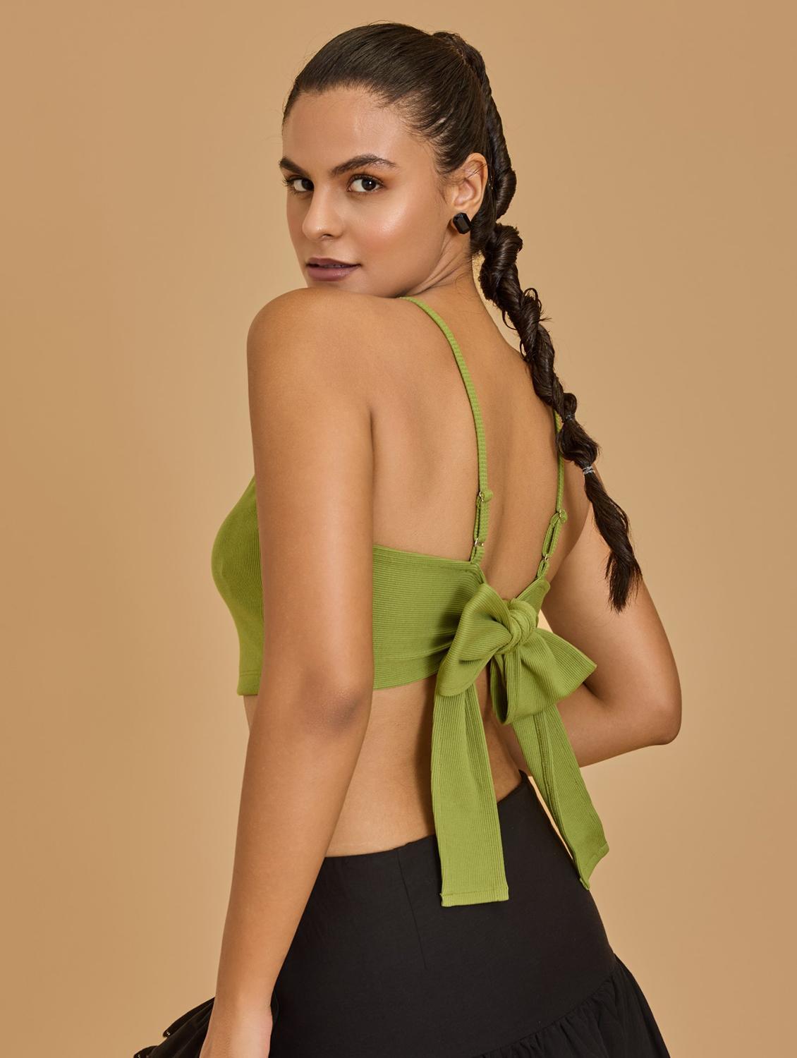 women green cotton blend crop top - 21520215 - Standard Image - 2