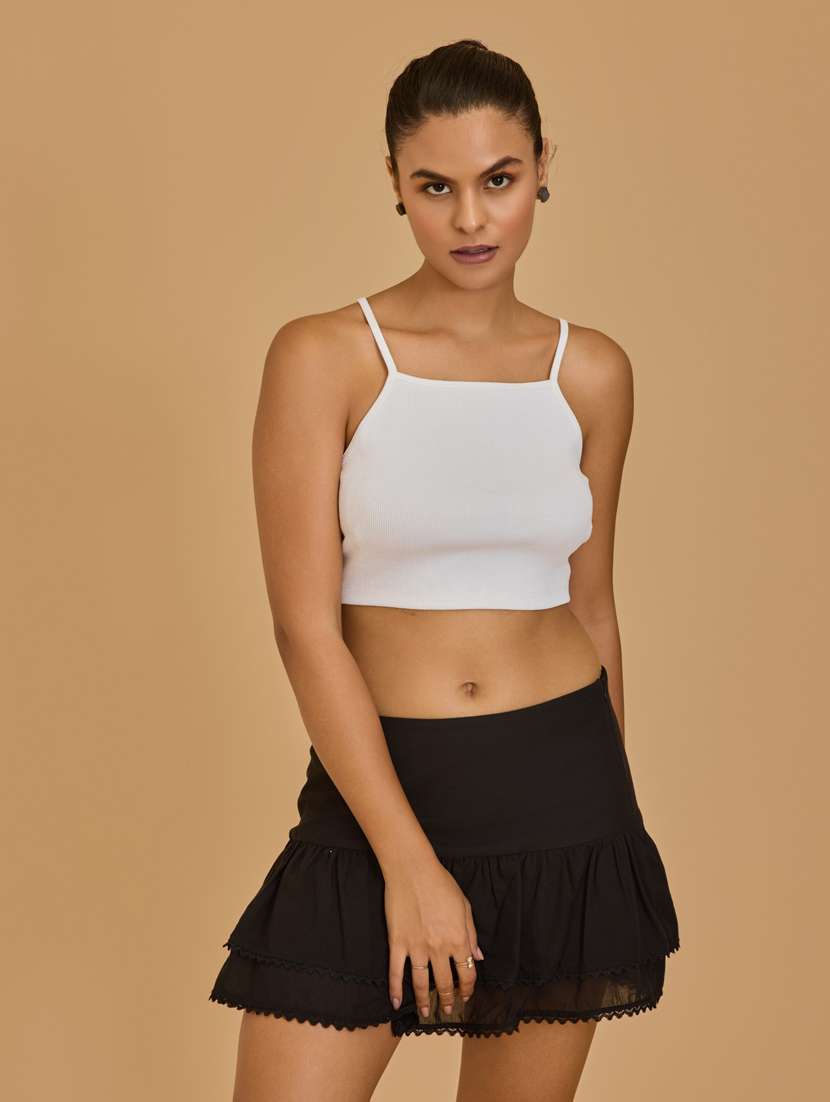 women white cotton blend crop top - 21520216 -  Zoom Image - 0