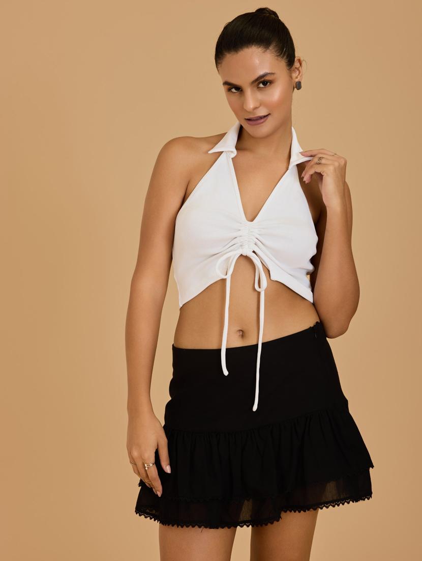 women white cotton blend crop top - 21520220 - Standard Image - 2