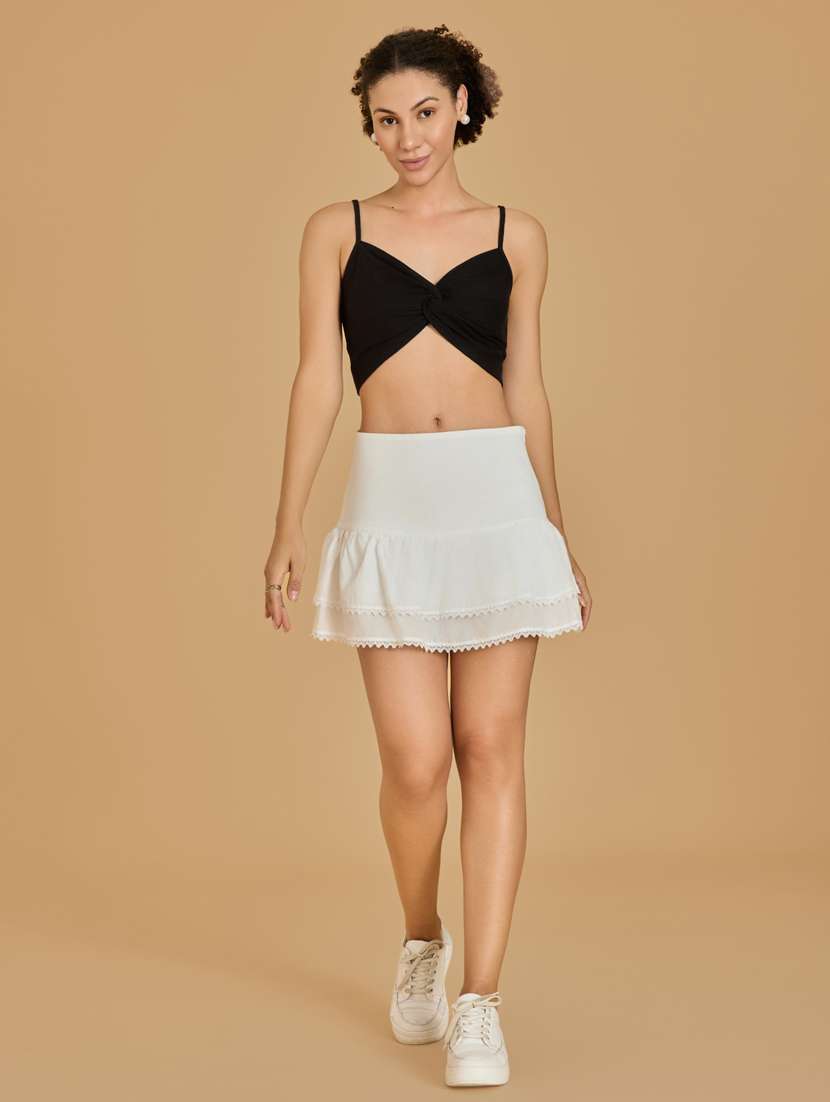 women black cotton blend crop top