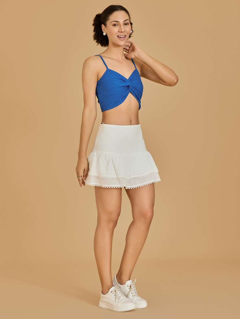 women blue cotton blend crop top - 21520222 -  Standard Image - 2