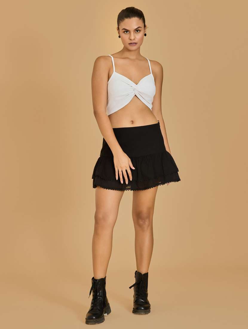 women white cotton blend crop top