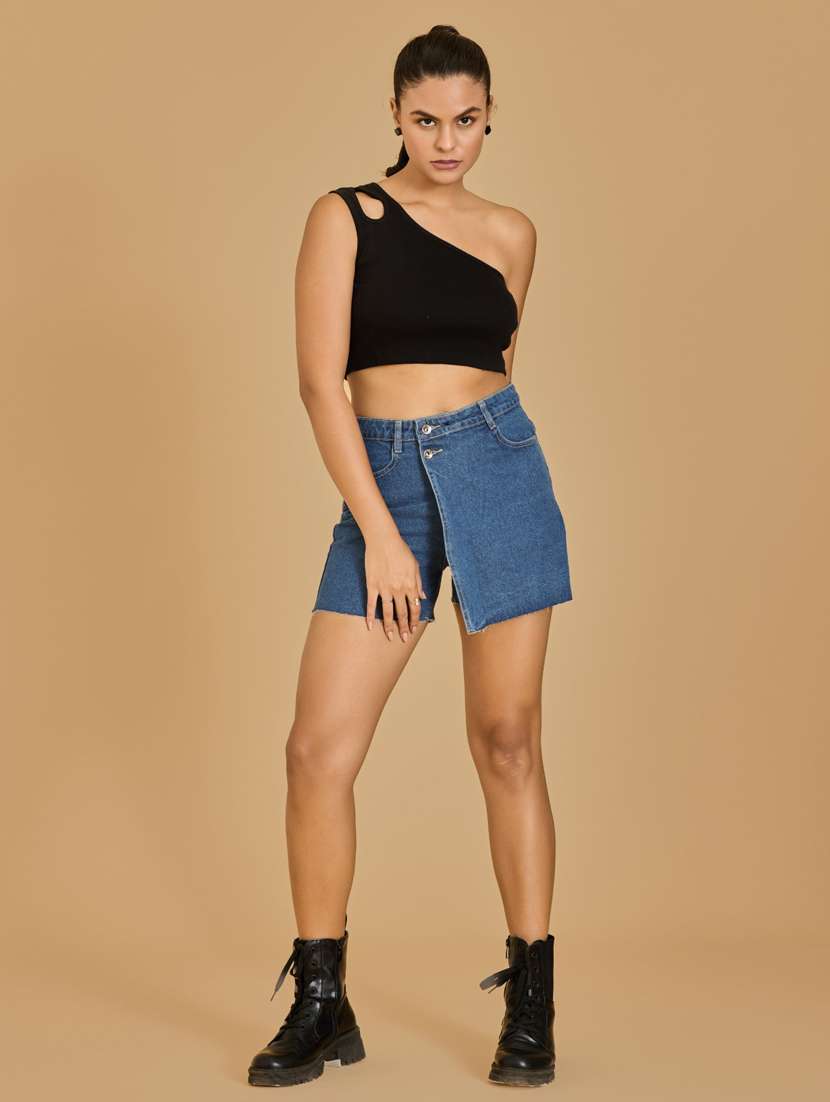 women black cotton blend crop top - 21520225 -  Standard Image - 2