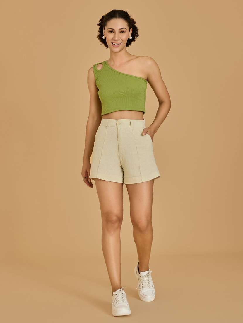 women green cotton blend crop top