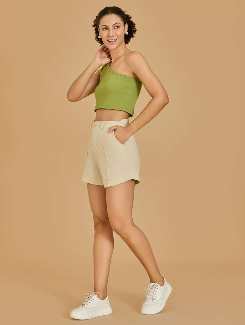 women green cotton blend crop top - 21520226 -  Standard Image - 2