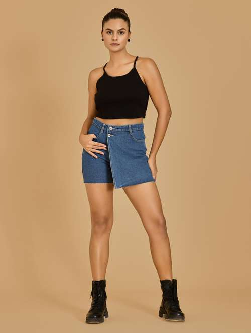 women black cotton blend crop top - 21520228 -  Standard Image - 0