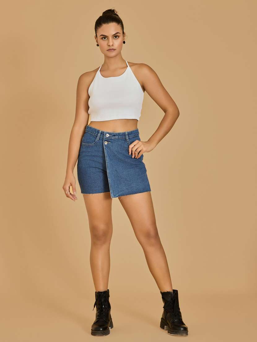 women white cotton blend crop top - 21520229 - Zoom Image - 0