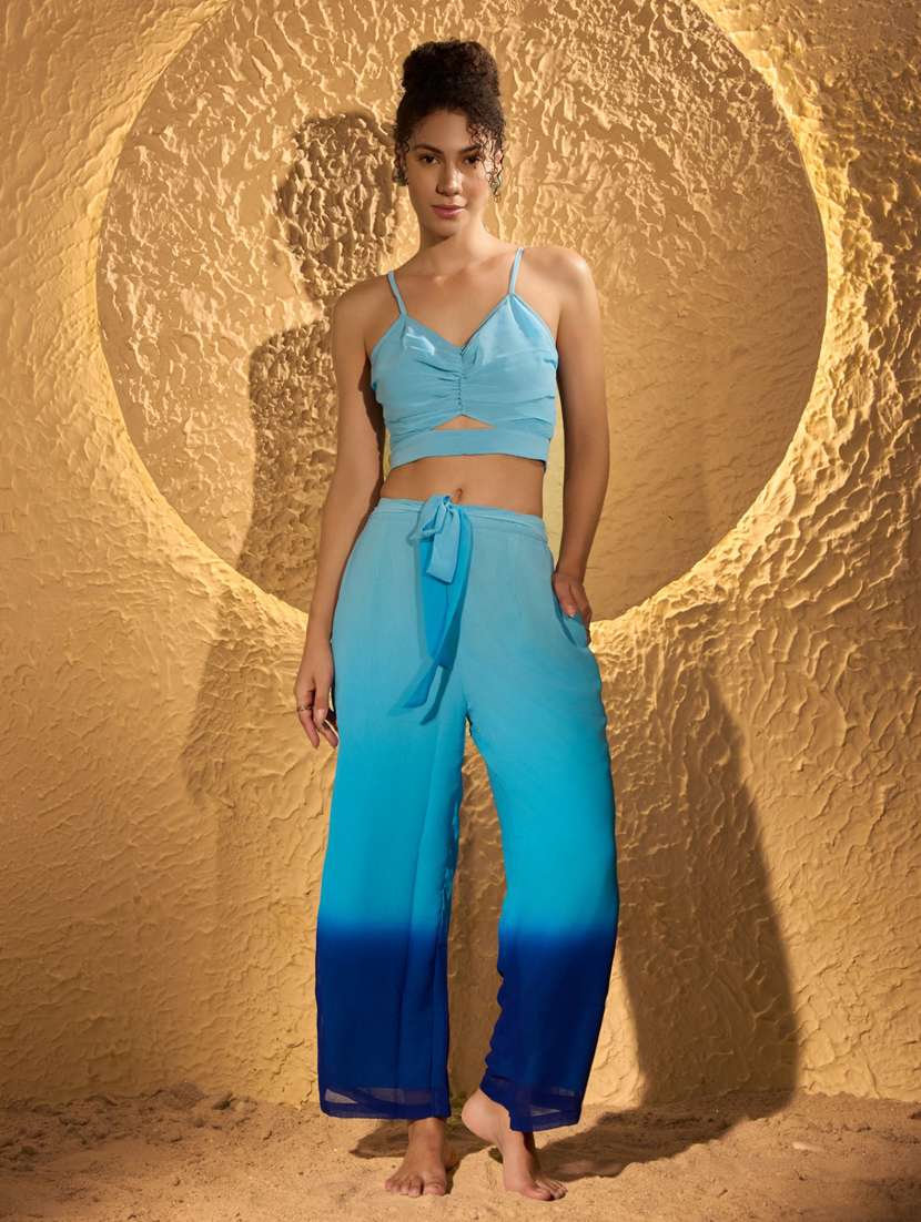 women blue top & palazzo co-ord set