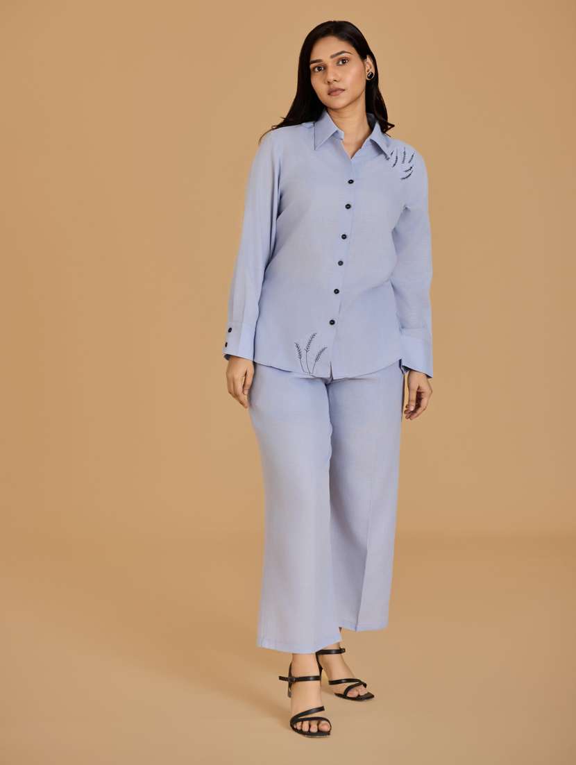 women light blue shirt & trouser co-ord set