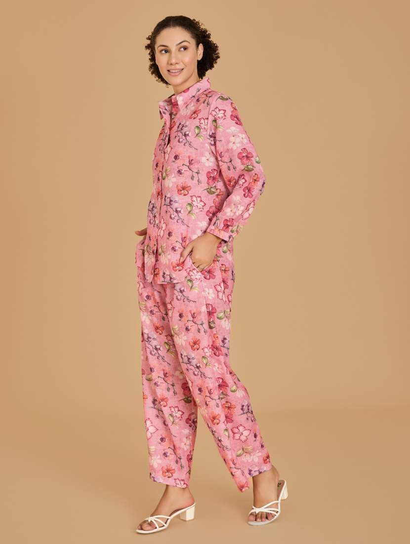 women pink shirt & trouser co-ord set - 21520241 -  Standard Image - 2