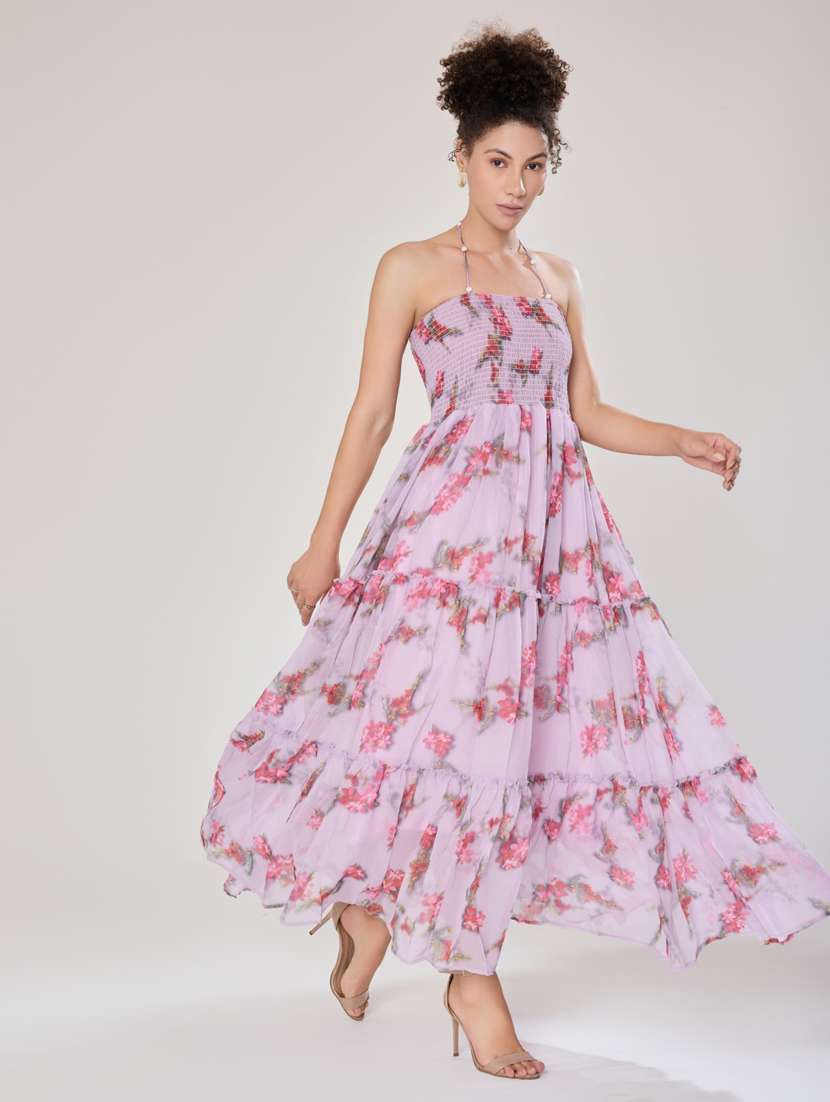 women lavender georgette fit & flare dress - 21520256 - Standard Image - 2