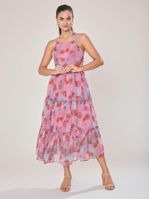 women pink georgette fit & flare dress - 21520263 - Standard Image - 0